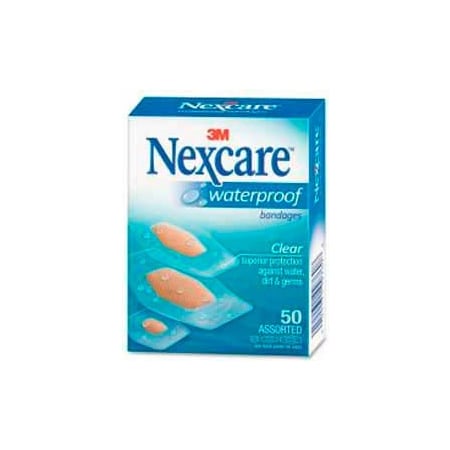 3M Nexcare Waterproof Bandages, 432-50, 50 ct. Assorted, Clear MMM43250